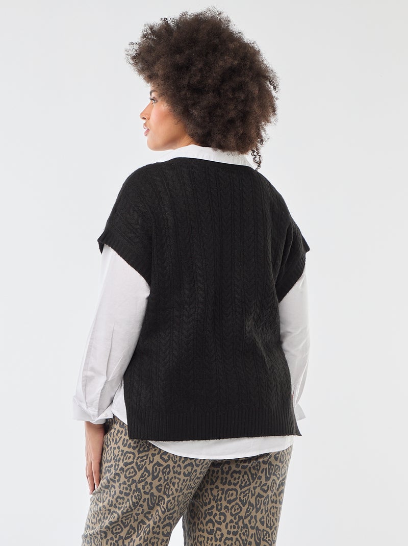Pullover senza maniche in maglia a trecce a grosso spessore Nero - Kiabi