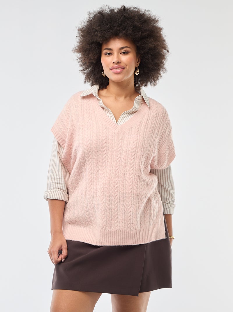 Pullover senza maniche in maglia a trecce a grosso spessore Rosa - Kiabi