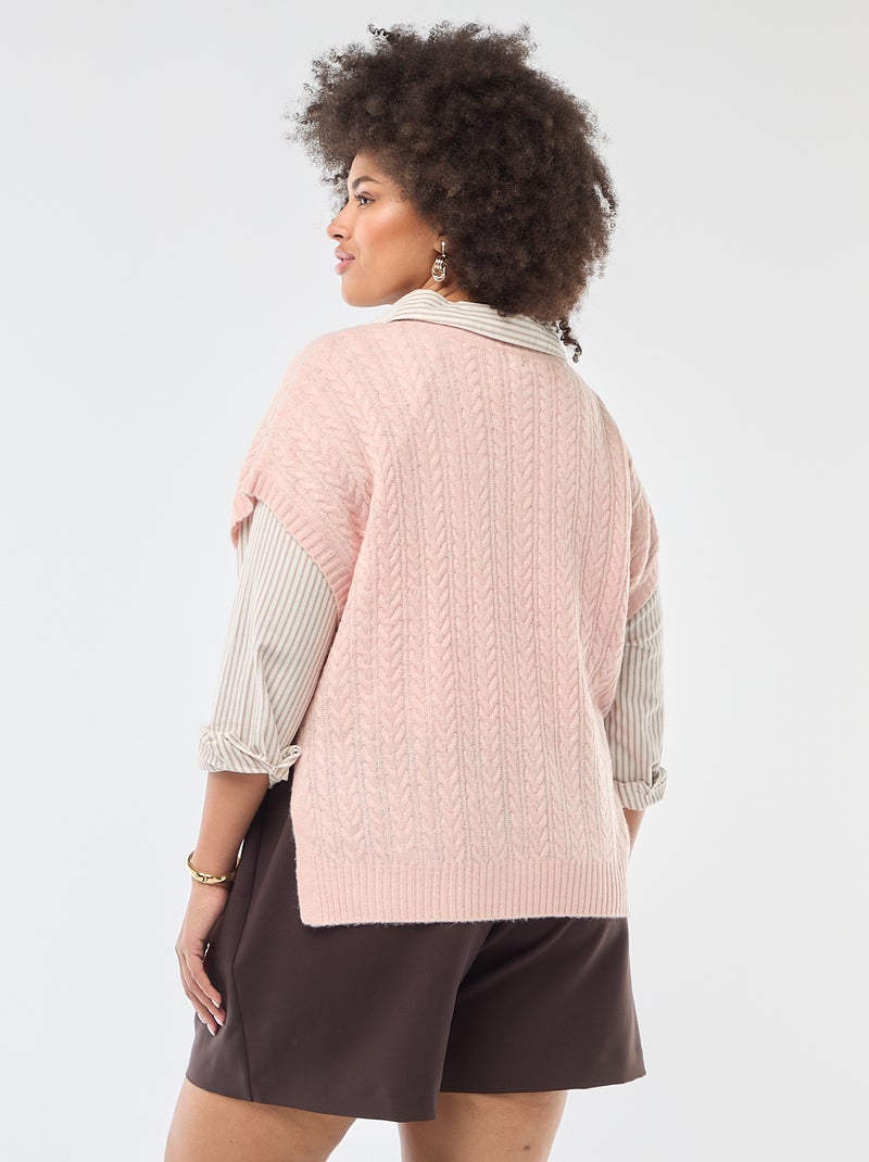 Pullover senza maniche in maglia a trecce a grosso spessore Rosa - Kiabi