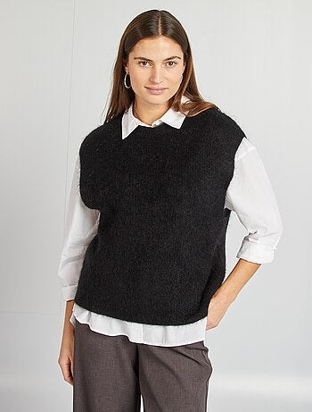 Pullover senza maniche in misto lana e mohair