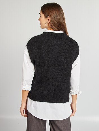 Pullover senza maniche in misto lana e mohair