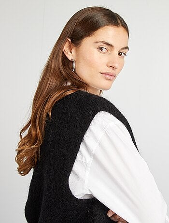 Pullover senza maniche in misto lana e mohair
