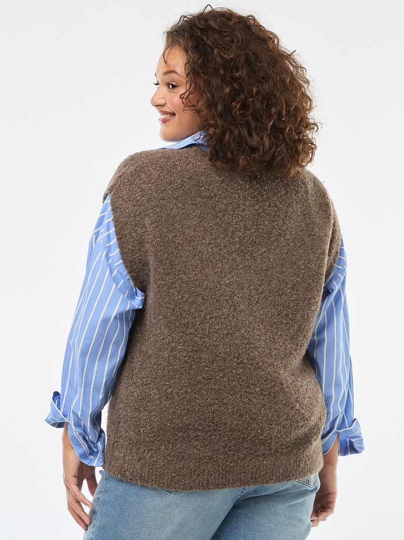 Pullover smanicato in maglia fine Marrone - Kiabi