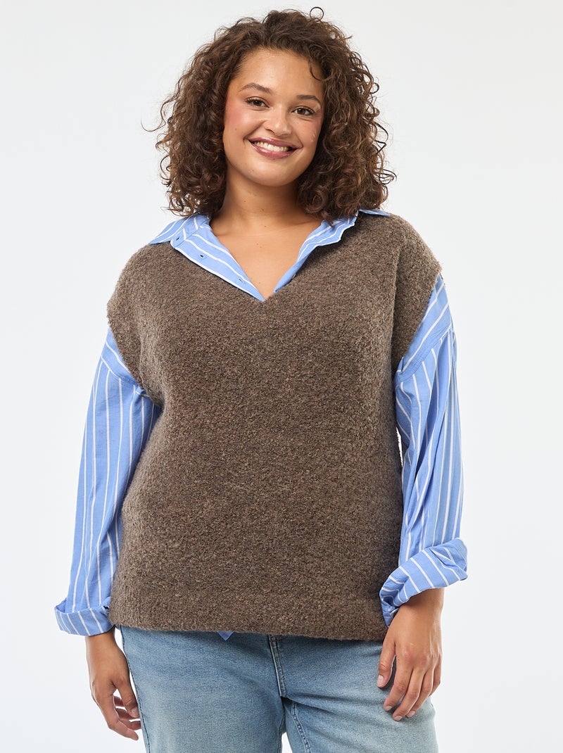Pullover smanicato in maglia fine Marrone - Kiabi