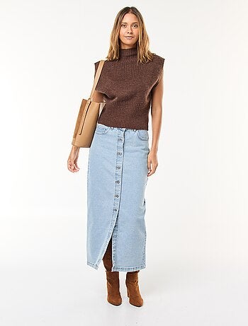 Pullover smanicato tinta unita con collo alto