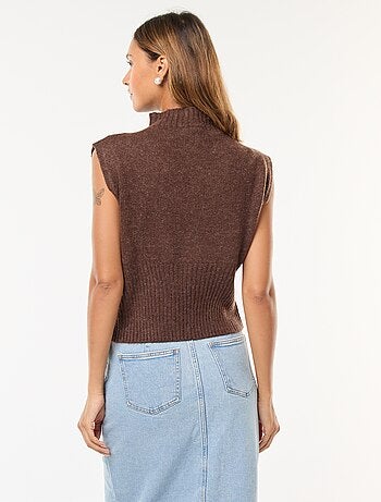 Pullover smanicato tinta unita con collo alto