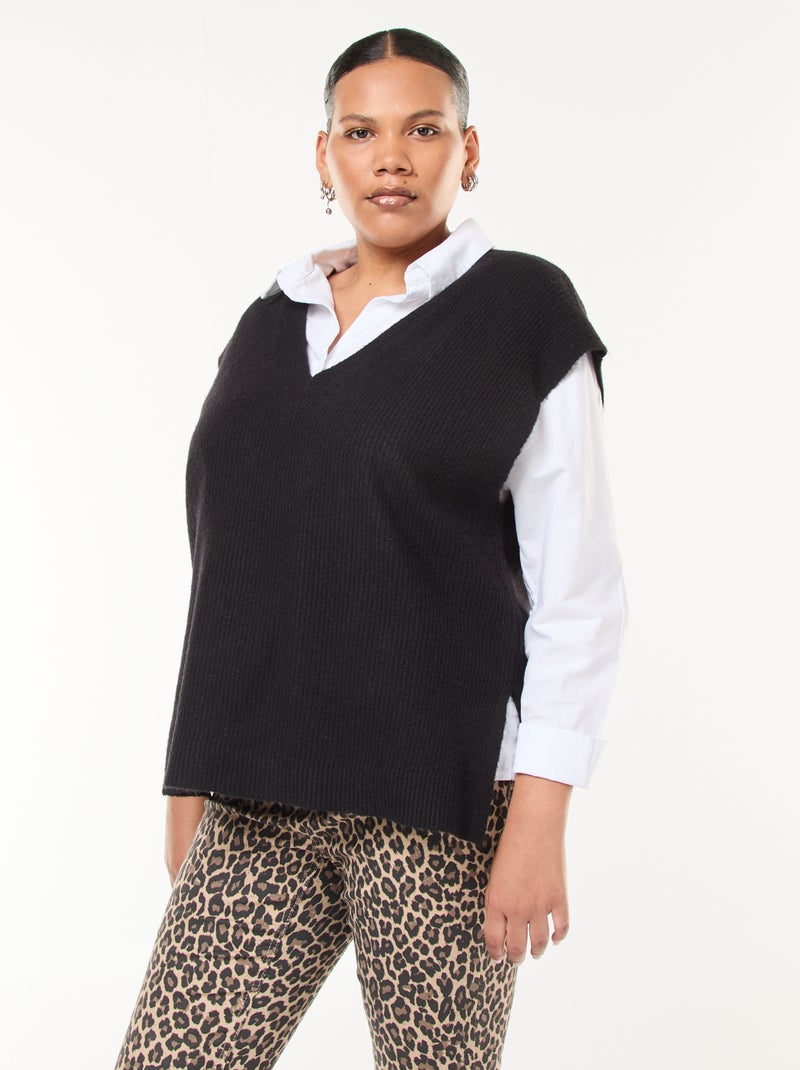 Pullover smanicato tinta unita in maglia tricot Marrone - Kiabi