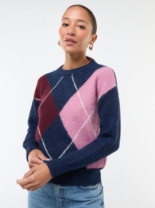 Pullover stampato a quadri jacquard - Kiabi