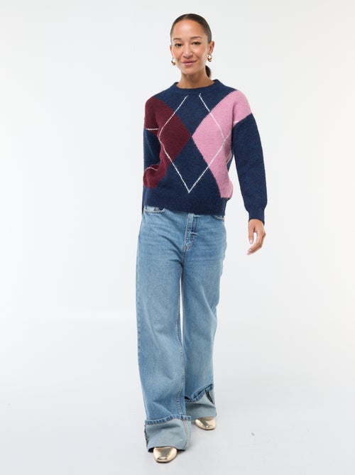 Pullover stampato a quadri jacquard - Kiabi