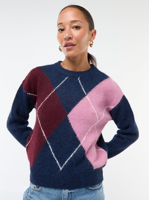 Pullover stampato a quadri jacquard - Kiabi