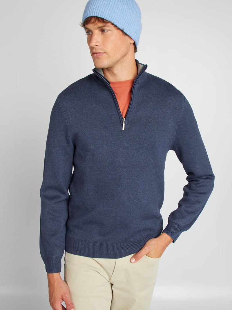 Pullover tinta unita a collo alto con zip BLU - Kiabi