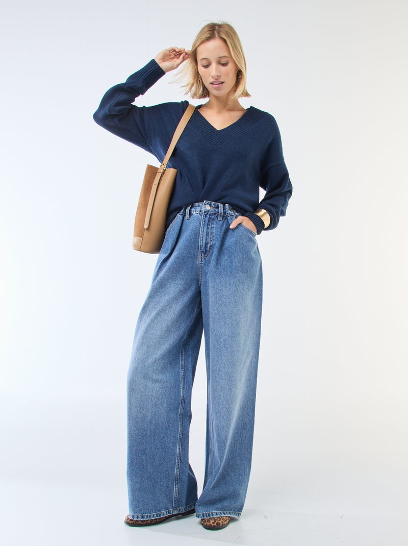 Pullover tinta unita con scollo a V Blu - Kiabi