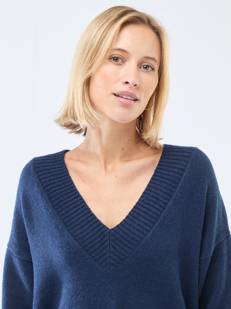Pullover tinta unita con scollo a V Blu - Kiabi