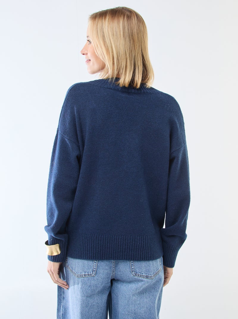 Pullover tinta unita con scollo a V Blu - Kiabi