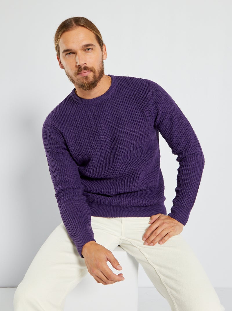 Pullover tinta unita in maglia testurizzata viola - Kiabi