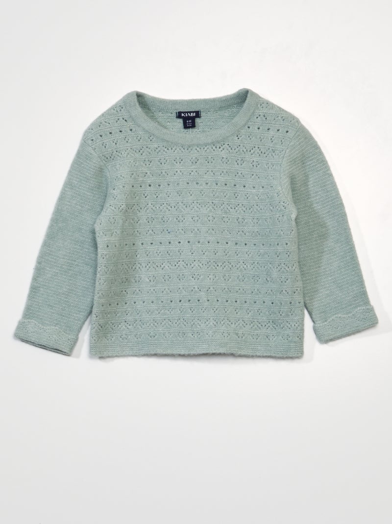 Pullover tinta unita in maglia traforata verde cenere - Kiabi