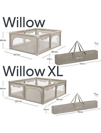Recinto per bambini LIONELO Willow - Spazio extra large - Lati in rete - Griglia di sicurezza