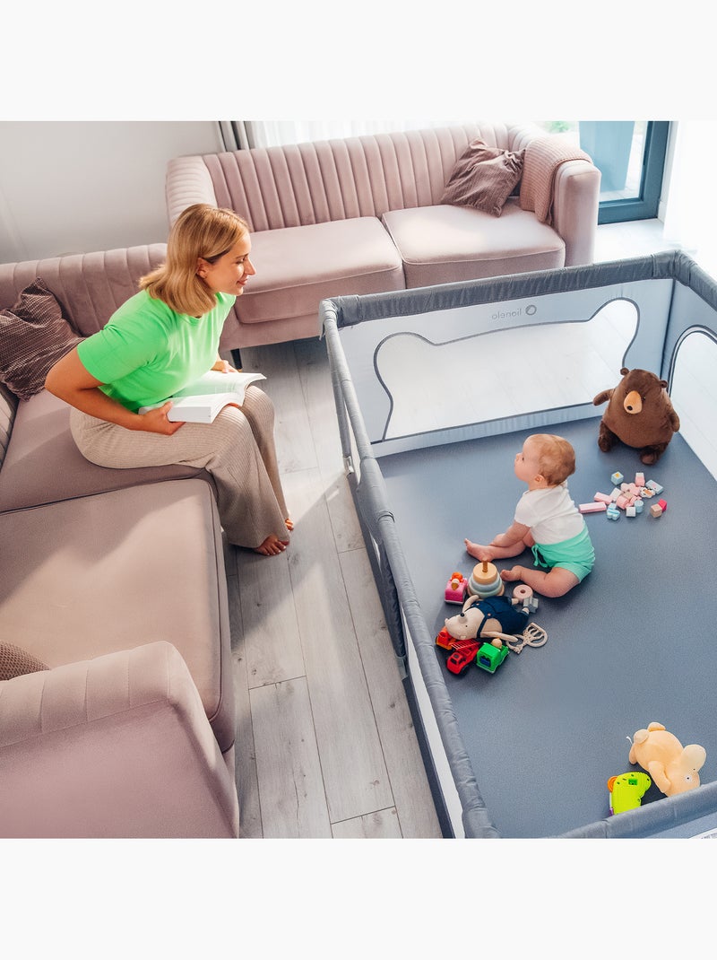 Recinto per bambini LIONELO Willow - Spazio extra large - Lati in rete - Griglia di sicurezza Grigio antracite - Kiabi