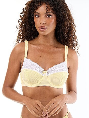 Reggiseno a balconcino avvolgente a righe con pizzo