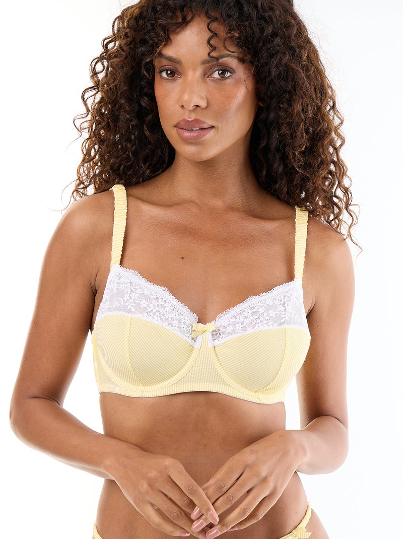 Reggiseno a balconcino avvolgente a righe con pizzo Giallo - Kiabi