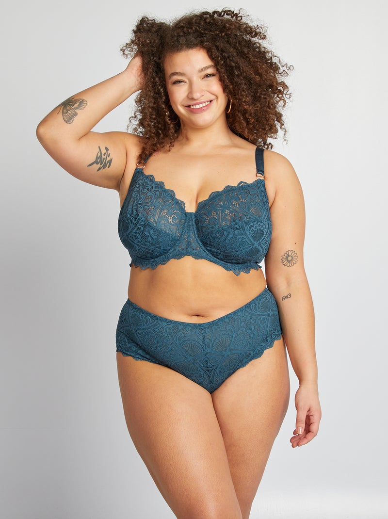 Reggiseno a balconcino avvolgente in pizzo blu - Kiabi