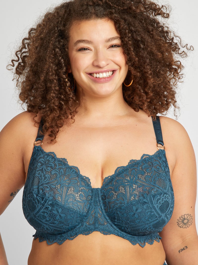 Reggiseno a balconcino avvolgente in pizzo blu - Kiabi