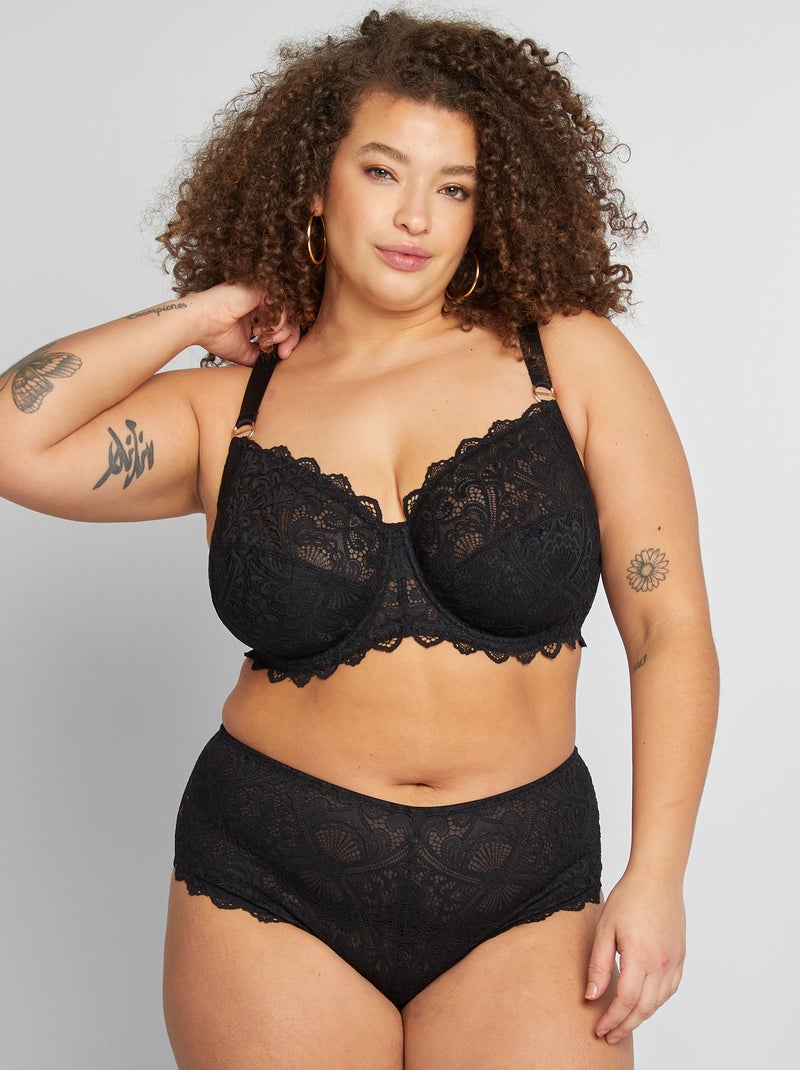 Reggiseno a balconcino avvolgente in pizzo nero - Kiabi