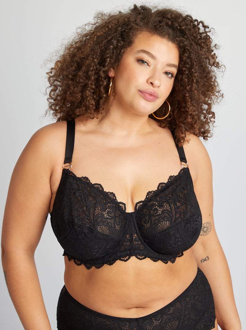 Reggiseno a balconcino avvolgente in pizzo nero - Kiabi