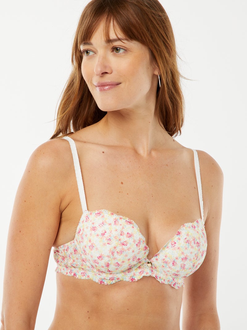 Reggiseno a balconcino con scollatura profonda e stampa floreale BLU - Kiabi