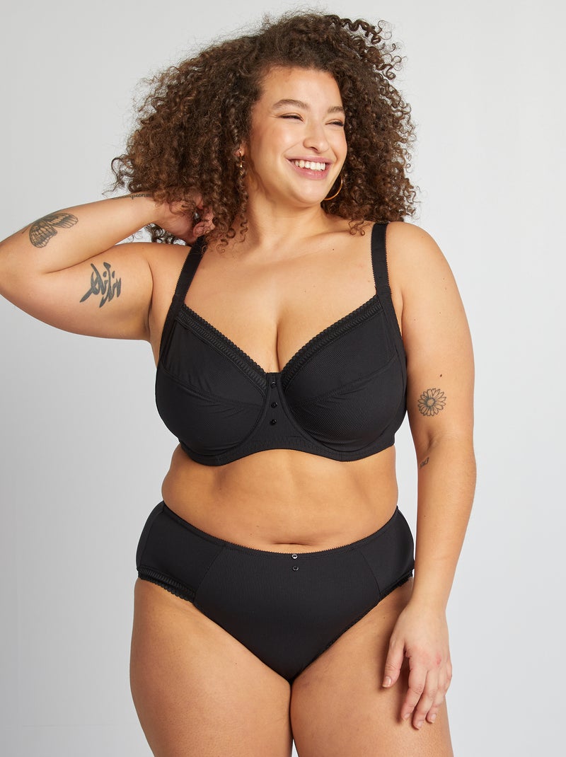 Reggiseno a balconcino in microfibra a coste nero - Kiabi