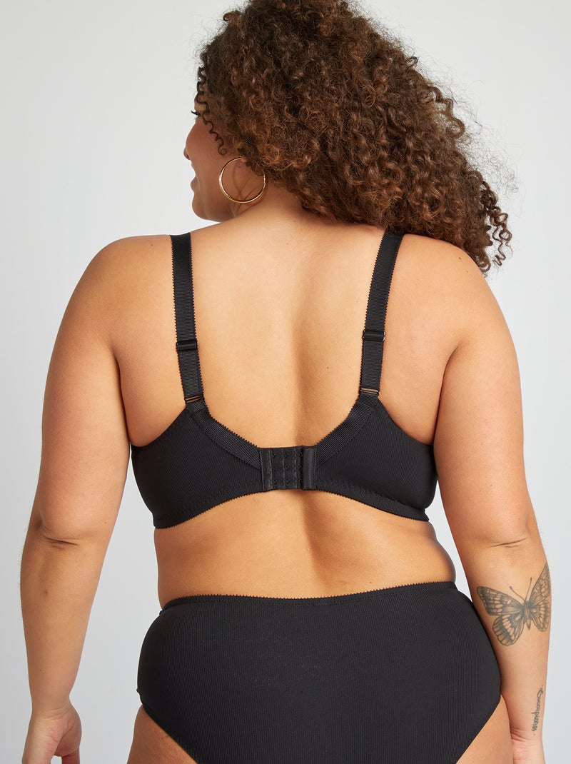Reggiseno a balconcino in microfibra a coste nero - Kiabi