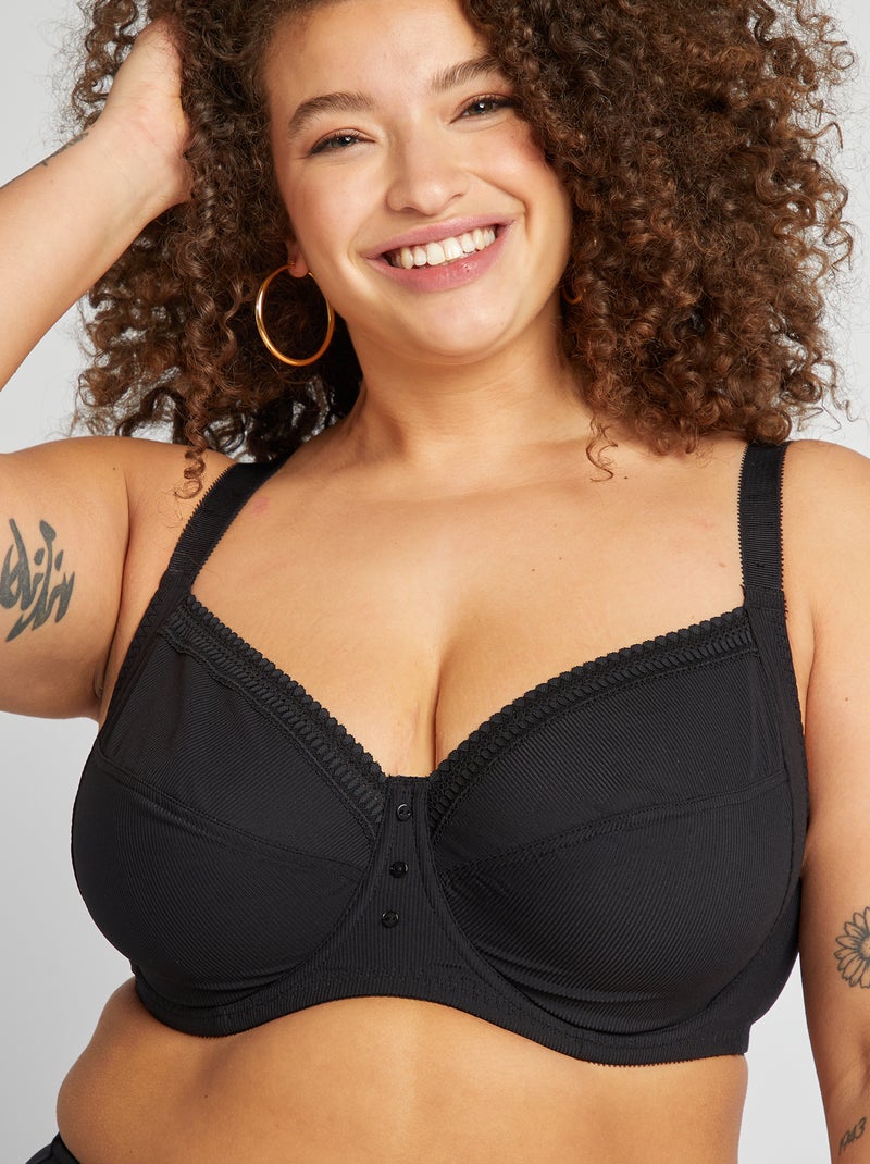 Reggiseno a balconcino in microfibra a coste nero - Kiabi
