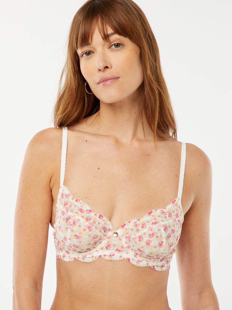 Reggiseno a balconcino in pizzo fiorito BLU - Kiabi
