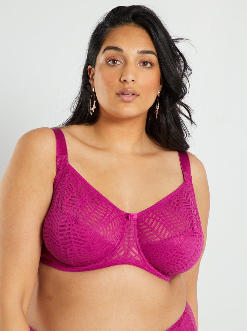 Reggiseno a balconcino in pizzo rosa - Kiabi