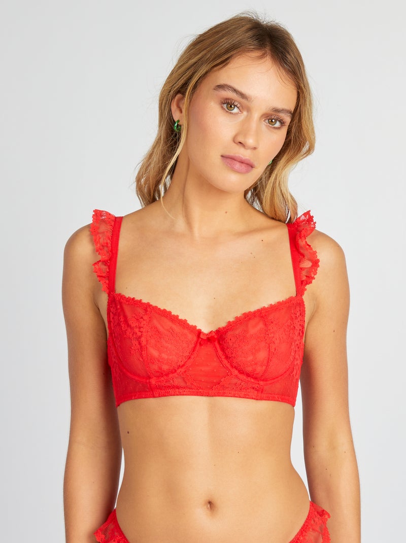 Reggiseno a balconcino in pizzo ROSSO - Kiabi
