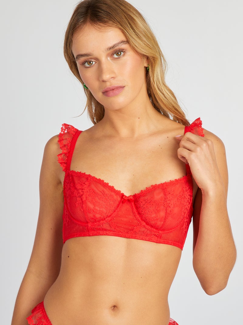 Reggiseno a balconcino in pizzo ROSSO - Kiabi