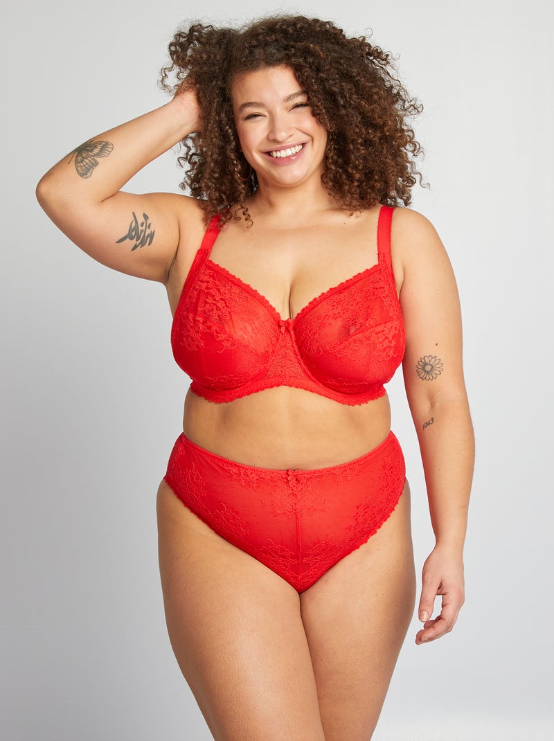 Reggiseno a balconcino in pizzo ROSSO - Kiabi