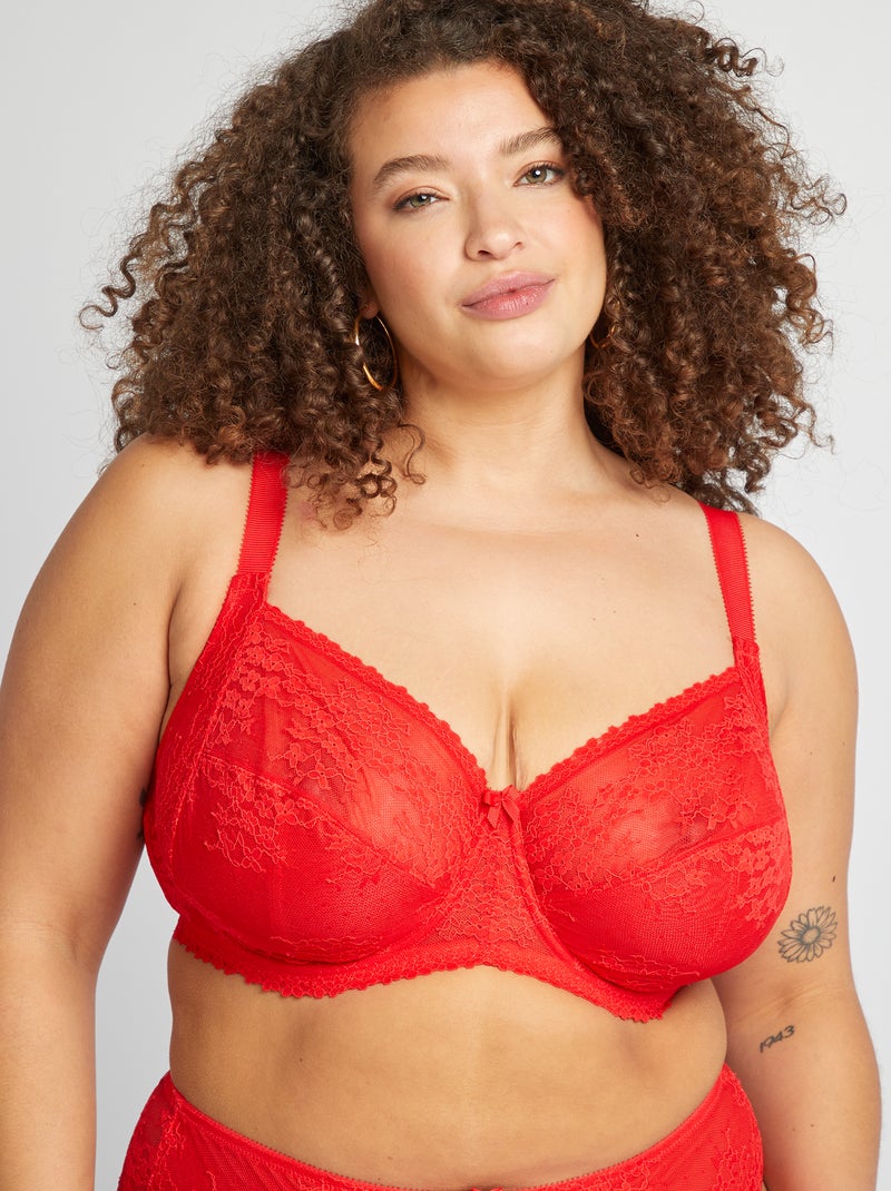 Reggiseno a balconcino in pizzo ROSSO - Kiabi
