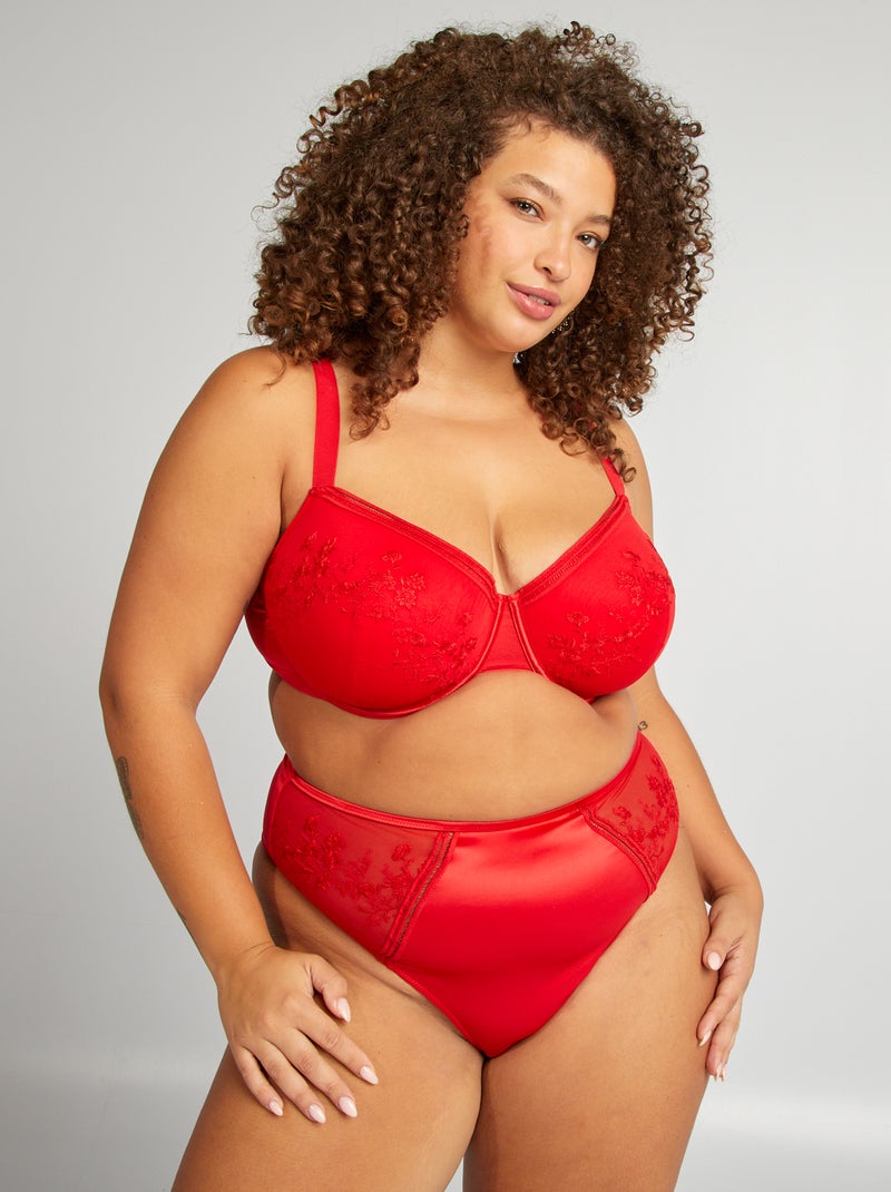 Reggiseno a balconcino in tulle ricamato ROSSO - Kiabi