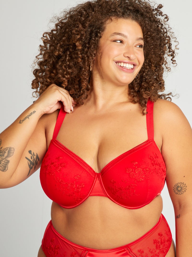 Reggiseno a balconcino in tulle ricamato ROSSO - Kiabi