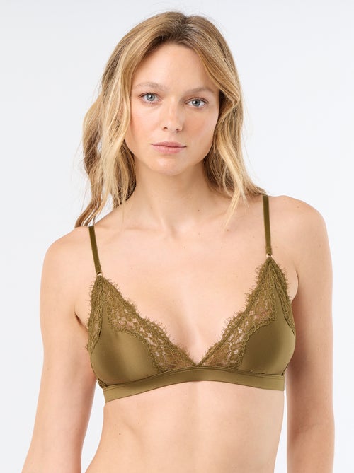 Reggiseno a triangolo in microfibra satinata e pizzo - Kiabi Reggiseno a triangolo in microfibra satinata e pizzo - Kiabi