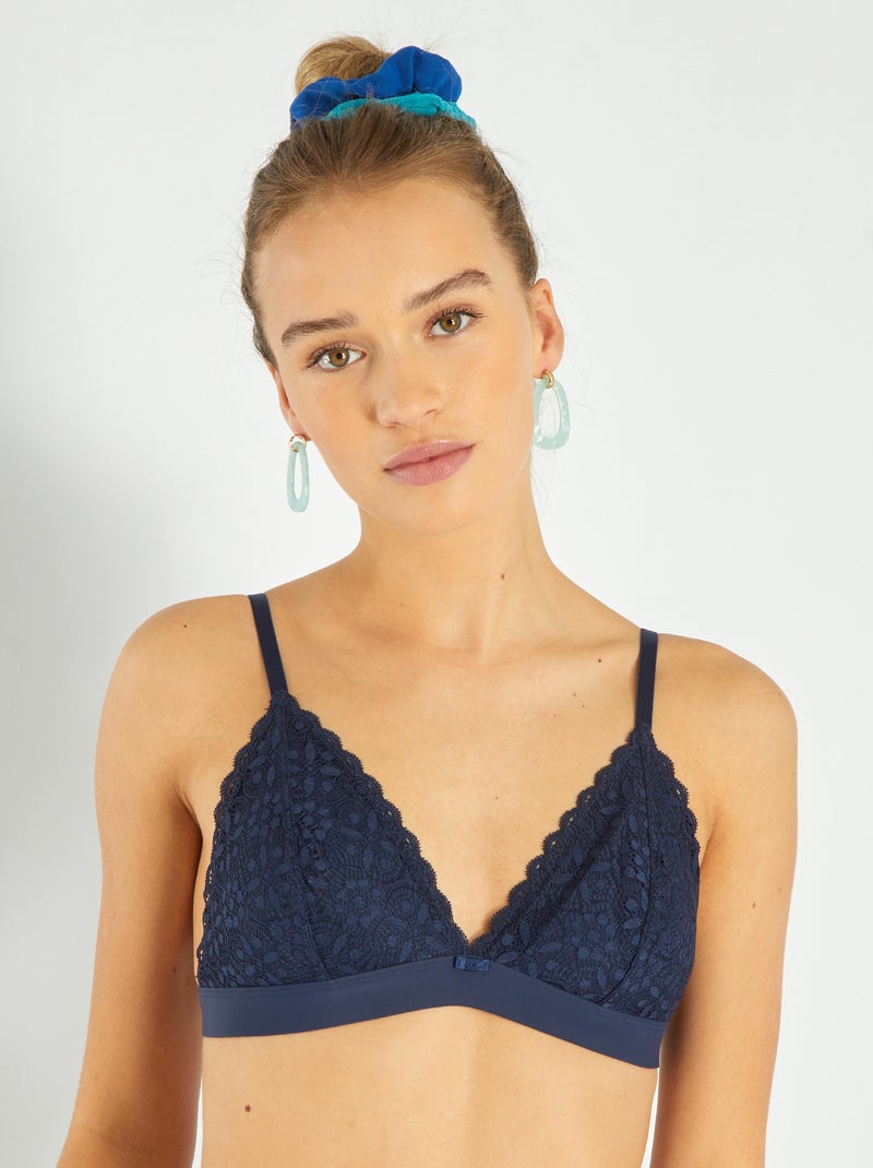 Reggiseno a triangolo in pizzo blu nero - Kiabi