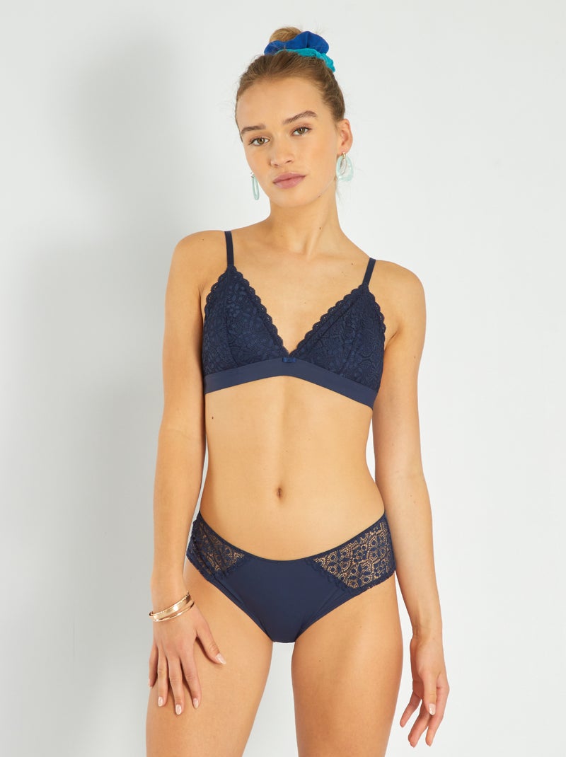 Reggiseno a triangolo in pizzo blu nero - Kiabi