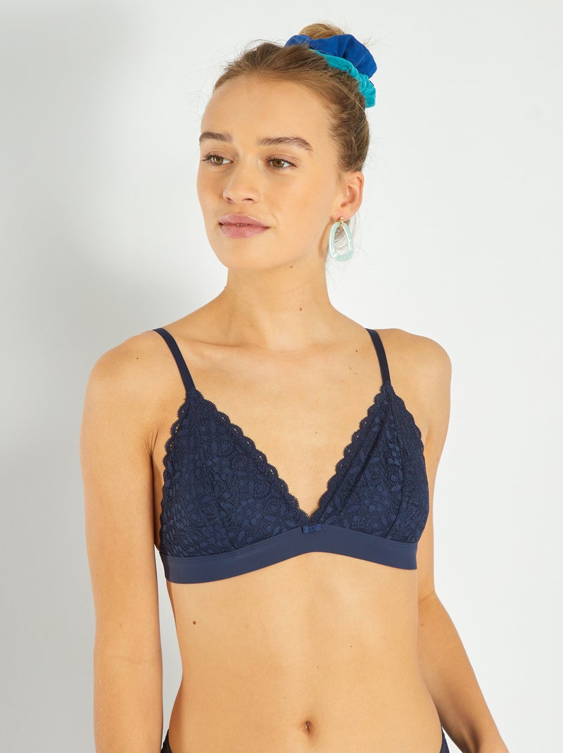 Reggiseno a triangolo in pizzo blu nero - Kiabi