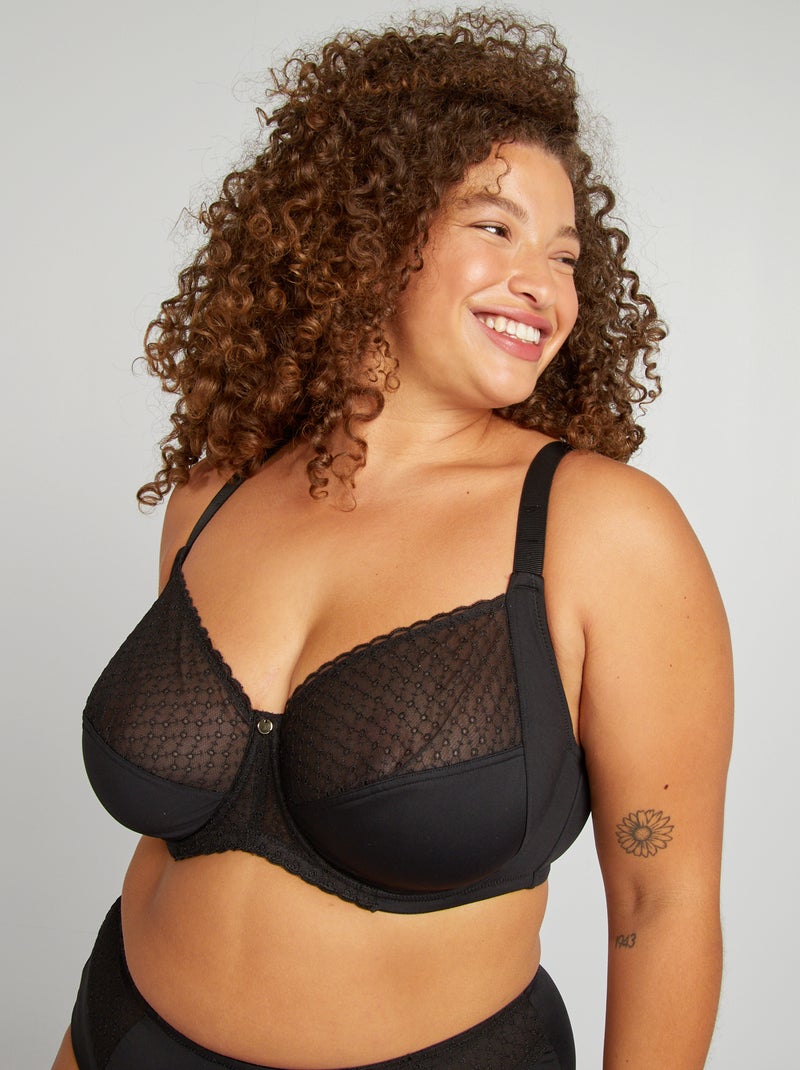 Reggiseno avvolgente non imbottito con tulle nero - Kiabi