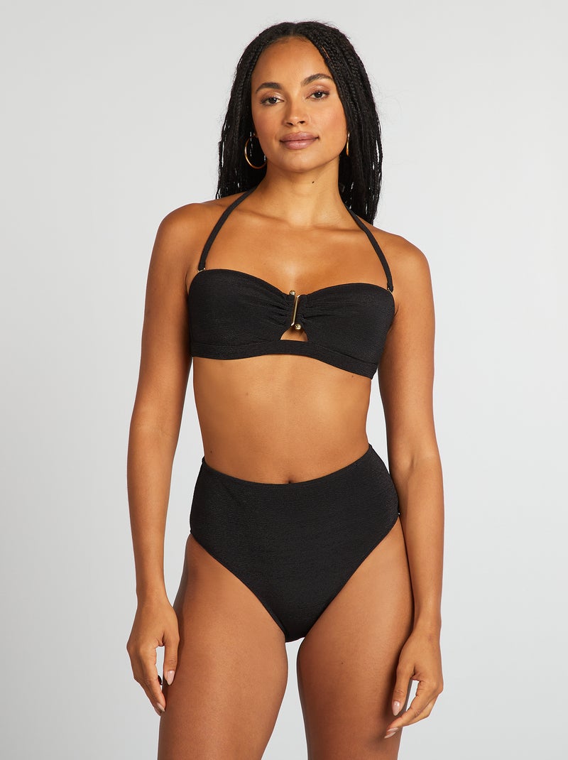 Reggiseno bikini a fascia con gioiello tra le coppe nero - Kiabi