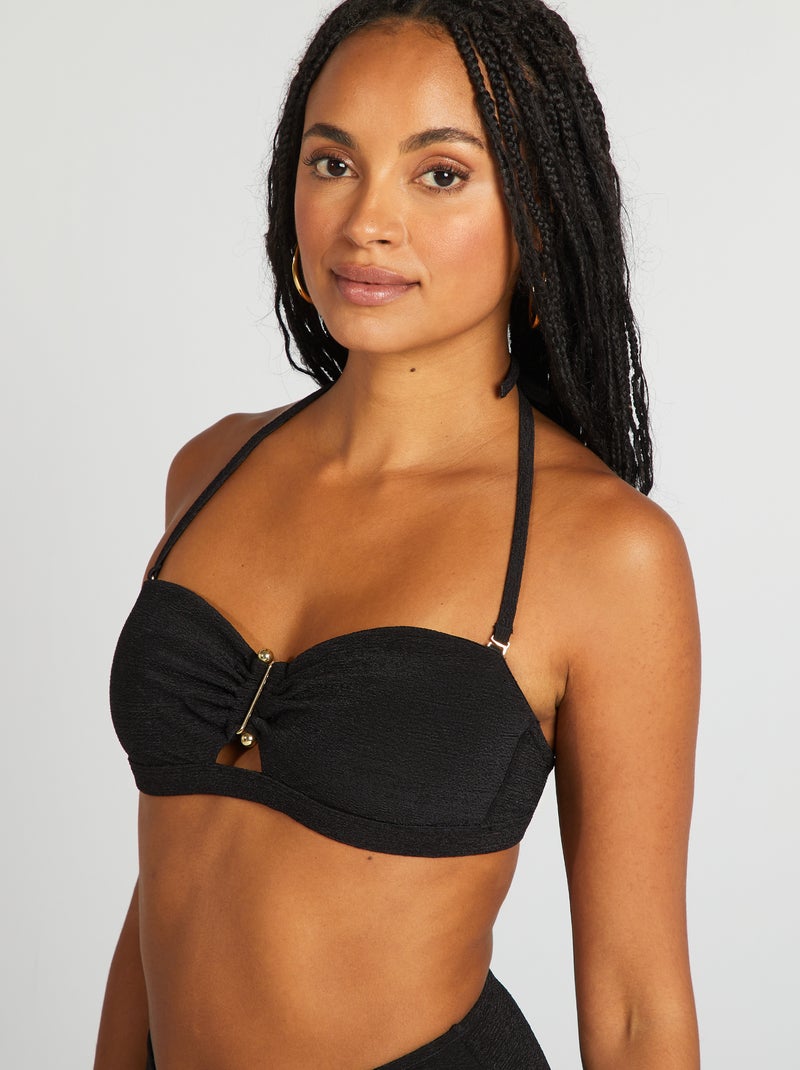 Reggiseno bikini a fascia con gioiello tra le coppe nero - Kiabi