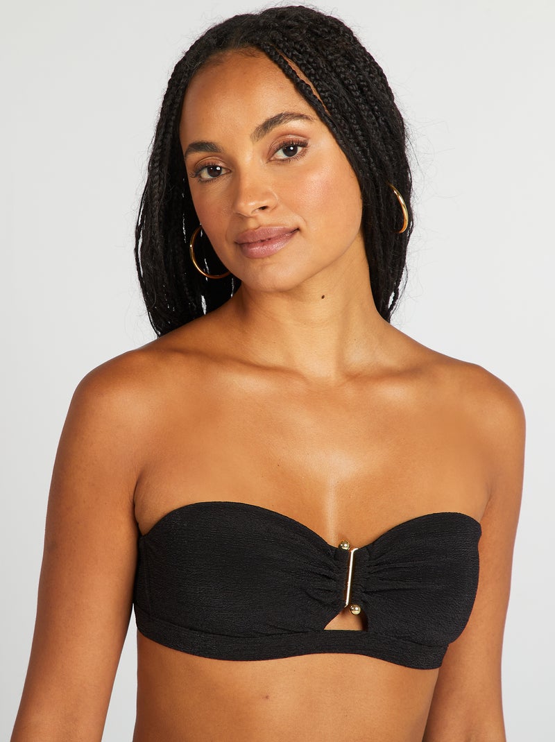 Reggiseno bikini a fascia con gioiello tra le coppe nero - Kiabi