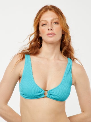 Reggiseno bikini in tessuto goffrato con anello fantasia