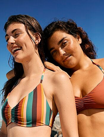 Reggiseno bikini modello triangolo double face a righe vs tinta unita